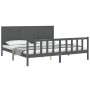 Gray solid wood bed frame with headboard 200x200 cm by vidaXL, Beds and slatted bases - Ref: Foro24-3192643, Price: 187,02 €,...