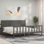 Gray solid wood bed frame with headboard 200x200 cm by vidaXL, Beds and slatted bases - Ref: Foro24-3192643, Price: 187,02 €,...