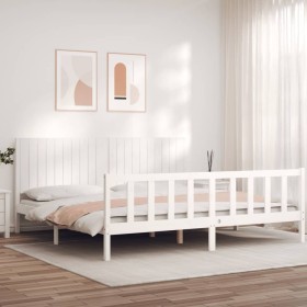 White solid wood bed frame with headboard 200x200 cm by vidaXL, Beds and slatted bases - Ref: Foro24-3192967, Price: 186,17 €...