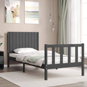 Gray solid wood bed frame with headboard 90x200 cm by vidaXL, Beds and slatted bases - Ref: Foro24-3192933, Price: 119,54 €, ...