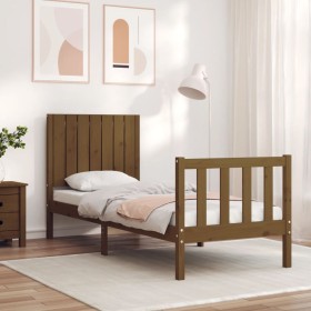 Single bed frame with honey brown wooden headboard by vidaXL, Beds and slatted bases - Ref: Foro24-3192909, Price: 115,99 €, ...