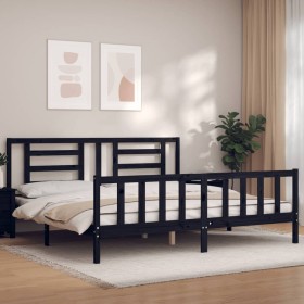 Double bed frame with black solid wood headboard by vidaXL, Beds and slatted bases - Ref: Foro24-3192900, Price: 196,99 €, Di...