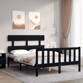 Double bed frame with black solid wood headboard by vidaXL, Beds and slatted bases - Ref: Foro24-3193245, Price: 157,99 €, Di...