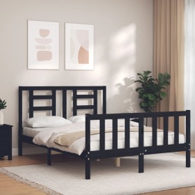 Bed frame with black solid wood headboard 120x200 cm by vidaXL, Beds and slatted bases - Ref: Foro24-3192880, Price: 171,46 €...