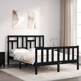 Estructura de cama con cabecero madera maciza negro 140x190 cm de vidaXL, Camas y somieres - Ref: Foro24-3193125, Precio: 171...