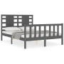 Gray solid wood bed frame with headboard 140x200 cm by vidaXL, Beds and slatted bases - Ref: Foro24-3192818, Price: 168,27 €,...