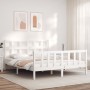 White solid wood bed frame with headboard 160x200 cm by vidaXL, Beds and slatted bases - Ref: Foro24-3193022, Price: 152,40 €...