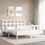 Estructura de cama con cabecero madera maciza blanco 160x200 cm de vidaXL, Camas y somieres - Ref: Foro24-3193022, Precio: 15...