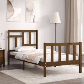 Estructura de cama con cabecero madera maciza marrón miel de vidaXL, Camas y somieres - Ref: Foro24-3193104, Precio: 102,99 €...