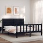 Bed frame with black solid wood headboard 160x200 cm by vidaXL, Beds and slatted bases - Ref: Foro24-3193220, Price: 210,36 €...