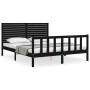 Bed frame with black solid wood headboard 160x200 cm by vidaXL, Beds and slatted bases - Ref: Foro24-3193220, Price: 210,36 €...