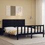 Bed frame with black solid wood headboard 160x200 cm by vidaXL, Beds and slatted bases - Ref: Foro24-3193220, Price: 210,36 €...