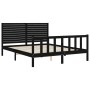 Bed frame with black solid wood headboard 160x200 cm by vidaXL, Beds and slatted bases - Ref: Foro24-3193220, Price: 210,36 €...