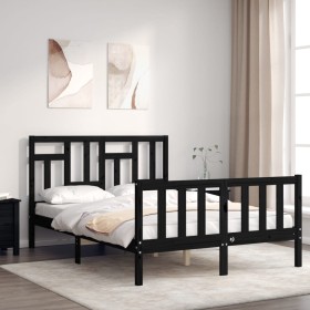 Bed frame with black solid wood headboard 120x200 cm by vidaXL, Beds and slatted bases - Ref: Foro24-3193140, Price: 172,90 €...