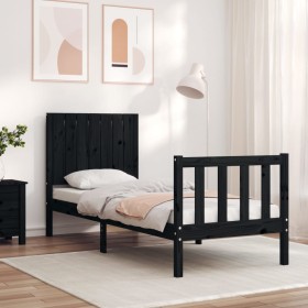 Single bed frame with black solid wood headboard by vidaXL, Beds and slatted bases - Ref: Foro24-3192910, Price: 113,99 €, Di...