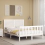 White solid wood bed frame with headboard 120x200 cm by vidaXL, Beds and slatted bases - Ref: Foro24-3193202, Price: 154,99 €...