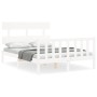 Double bed frame with white solid wood headboard by vidaXL, Beds and slatted bases - Ref: Foro24-3193247, Price: 139,99 €, Di...