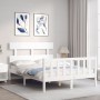 Double bed frame with white solid wood headboard by vidaXL, Beds and slatted bases - Ref: Foro24-3193247, Price: 139,99 €, Di...