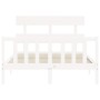 Double bed frame with white solid wood headboard by vidaXL, Beds and slatted bases - Ref: Foro24-3193247, Price: 139,99 €, Di...