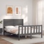 Gray solid wood bed frame with headboard 120x200 cm by vidaXL, Beds and slatted bases - Ref: Foro24-3193203, Price: 162,99 €,...