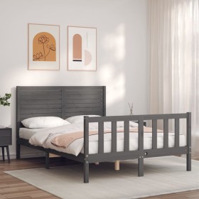 Gray solid wood bed frame with headboard 120x200 cm by vidaXL, Beds and slatted bases - Ref: Foro24-3193203, Price: 162,99 €,...