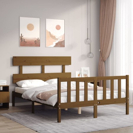 Honey brown solid wood headboard bed frame 120x200 cm by vidaXL, Beds and slatted bases - Ref: Foro24-3193269, Price: 125,99 ...