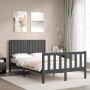 Gray solid wood bed frame with headboard 120x200 cm by vidaXL, Beds and slatted bases - Ref: Foro24-3192943, Price: 149,94 €,...