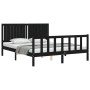 Double bed frame with black solid wood headboard by vidaXL, Beds and slatted bases - Ref: Foro24-3192955, Price: 190,99 €, Di...