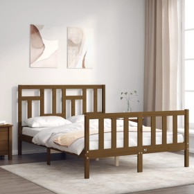 Honey brown solid wood bed frame and headboard 140x200 cm by vidaXL, Beds and slatted bases - Ref: Foro24-3193144, Price: 152...