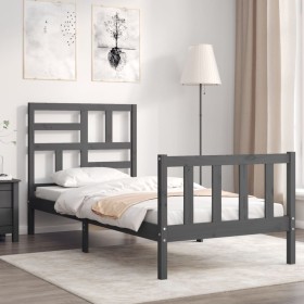 Gray solid wood bed frame with headboard 90x200 cm by vidaXL, Beds and slatted bases - Ref: Foro24-3193063, Price: 113,99 €, ...