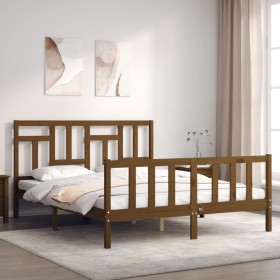 Honey brown wooden bed frame with headboard 160x200 cm by vidaXL, Beds and slatted bases - Ref: Foro24-3193154, Price: 172,99...