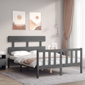 Gray solid wood bed frame with headboard 140x200 cm by vidaXL, Beds and slatted bases - Ref: Foro24-3193273, Price: 155,92 €,...