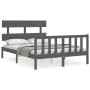 Estructura de cama con cabecero madera maciza gris 140x200 cm de vidaXL, Camas y somieres - Ref: Foro24-3193273, Precio: 155,...