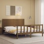 Double bed frame with honey brown wooden headboard by vidaXL, Beds and slatted bases - Ref: Foro24-3193214, Price: 195,90 €, ...