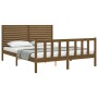 Double bed frame with honey brown wooden headboard by vidaXL, Beds and slatted bases - Ref: Foro24-3193214, Price: 195,90 €, ...