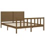 Double bed frame with honey brown wooden headboard by vidaXL, Beds and slatted bases - Ref: Foro24-3193214, Price: 195,90 €, ...