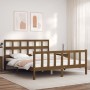 Double bed frame with honey brown wooden headboard by vidaXL, Beds and slatted bases - Ref: Foro24-3193019, Price: 154,50 €, ...