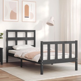 Gray solid wood bed frame with headboard 90x200 cm by vidaXL, Beds and slatted bases - Ref: Foro24-3192998, Price: 112,99 €, ...