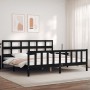 Double bed frame with black solid wood headboard by vidaXL, Beds and slatted bases - Ref: Foro24-3193030, Price: 192,75 €, Di...