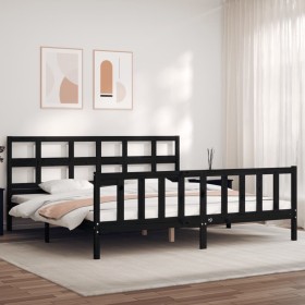 Estructura cama de matrimonio con cabecero madera maciza negro de vidaXL, Camas y somieres - Ref: Foro24-3193030, Precio: 196...