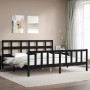 Double bed frame with black solid wood headboard by vidaXL, Beds and slatted bases - Ref: Foro24-3193030, Price: 192,75 €, Di...