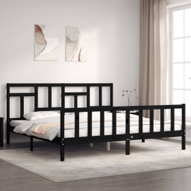 Double bed frame with black solid wood headboard by vidaXL, Beds and slatted bases - Ref: Foro24-3193160, Price: 192,99 €, Di...