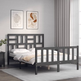 Estructura de cama matrimonio con cabecero madera maciza gris de vidaXL, Camas y somieres - Ref: Foro24-3193048, Precio: 160,...