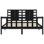 Bed frame with black solid wood headboard 160x200 cm by vidaXL, Beds and slatted bases - Ref: Foro24-3192830, Price: 189,06 €...