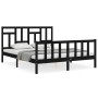 Double bed frame with black solid wood headboard by vidaXL, Beds and slatted bases - Ref: Foro24-3193150, Price: 207,99 €, Di...