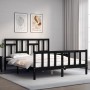 Double bed frame with black solid wood headboard by vidaXL, Beds and slatted bases - Ref: Foro24-3193150, Price: 207,99 €, Di...