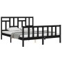 Double bed frame with black solid wood headboard by vidaXL, Beds and slatted bases - Ref: Foro24-3193150, Price: 207,99 €, Di...