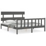 Double bed frame with gray solid wood headboard by vidaXL, Beds and slatted bases - Ref: Foro24-3193278, Price: 157,01 €, Dis...