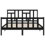 Double bed frame with black solid wood headboard by vidaXL, Beds and slatted bases - Ref: Foro24-3193150, Price: 207,99 €, Di...