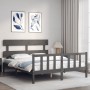 Double bed frame with gray solid wood headboard by vidaXL, Beds and slatted bases - Ref: Foro24-3193278, Price: 157,01 €, Dis...